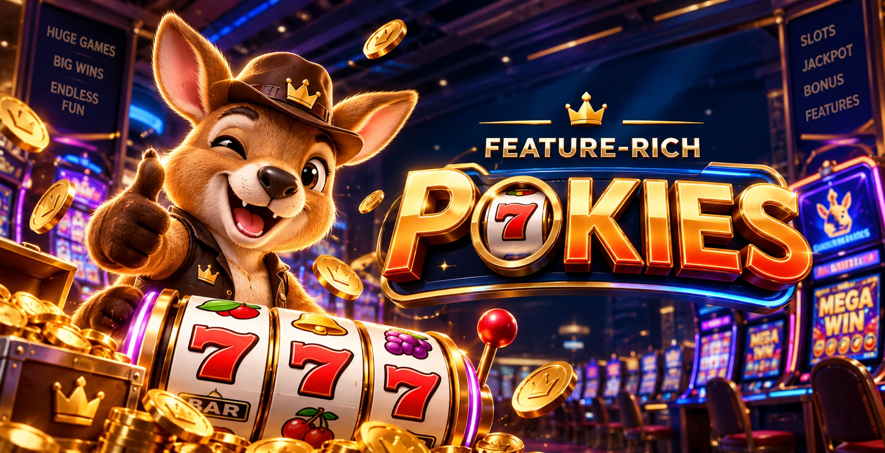 CROWN96 feature-rich pokies visual